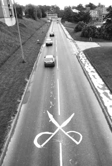 A pair of scissors appeared one morning on University Road, 1990s